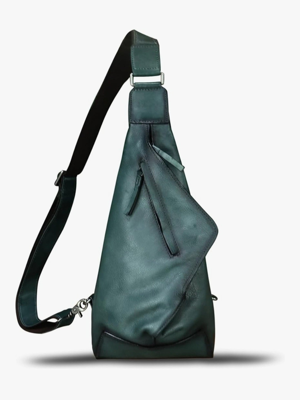 Dark Grey/ Teal Leather Sling Bag - Versatile Crossbody Carry